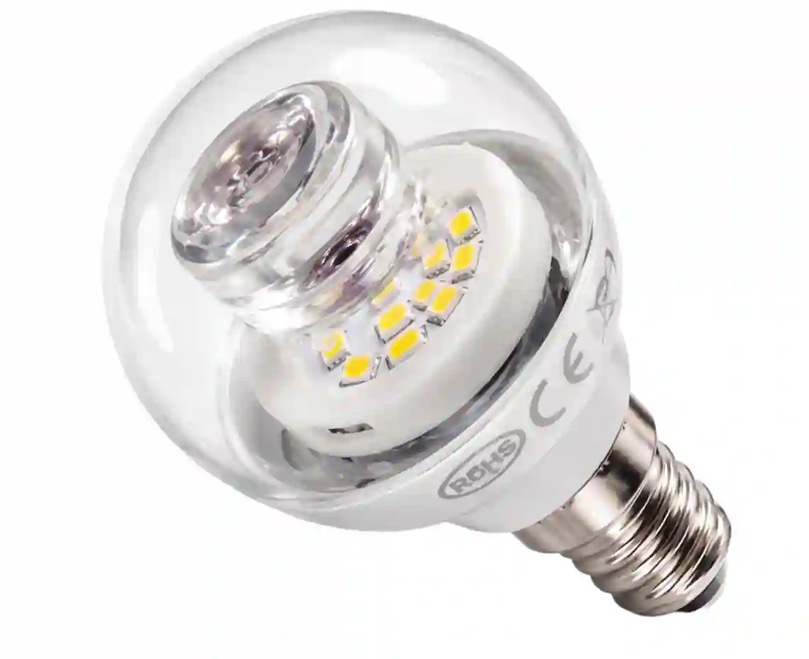 LED žárovka E14 s malou kulatou baňkou G45 v bílém provedení